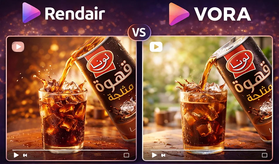 ☕ مقارنة بوصلة: Rendair vs VORA لصناعة اعلان فيديو لايس كوفي “لونا”