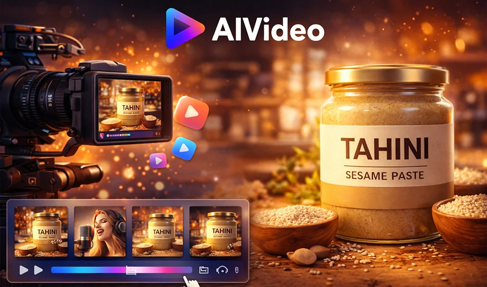 🎬 AIVideo – اصنع فيديوهات دعائية جاهزة للنشر لمنتجك خلال دقائق (مثال: طحينة السمسم)