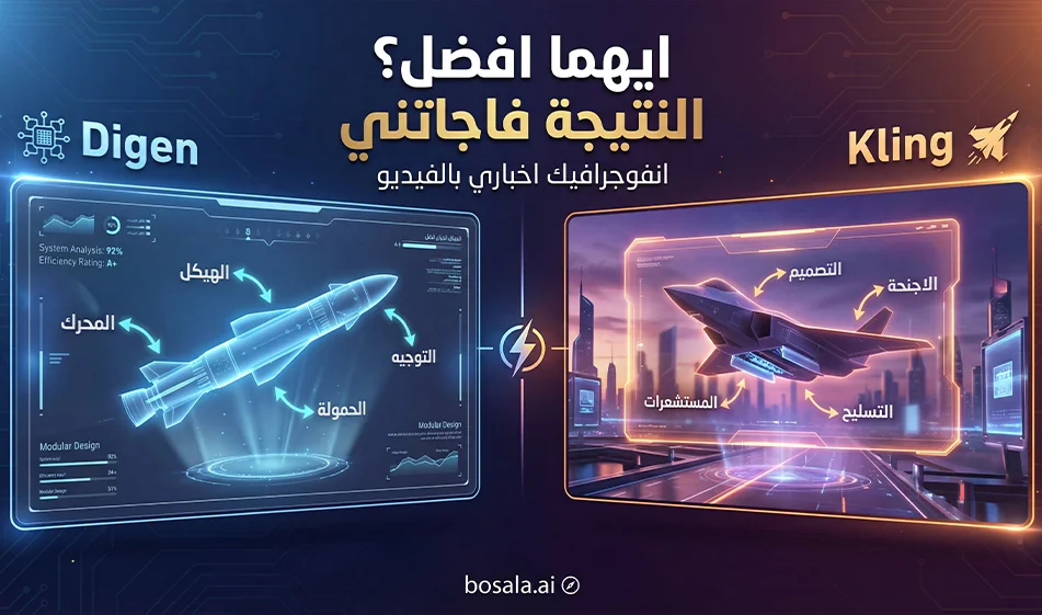 : digen.ai vs kling.ai for creating a news infographic video about military equipment