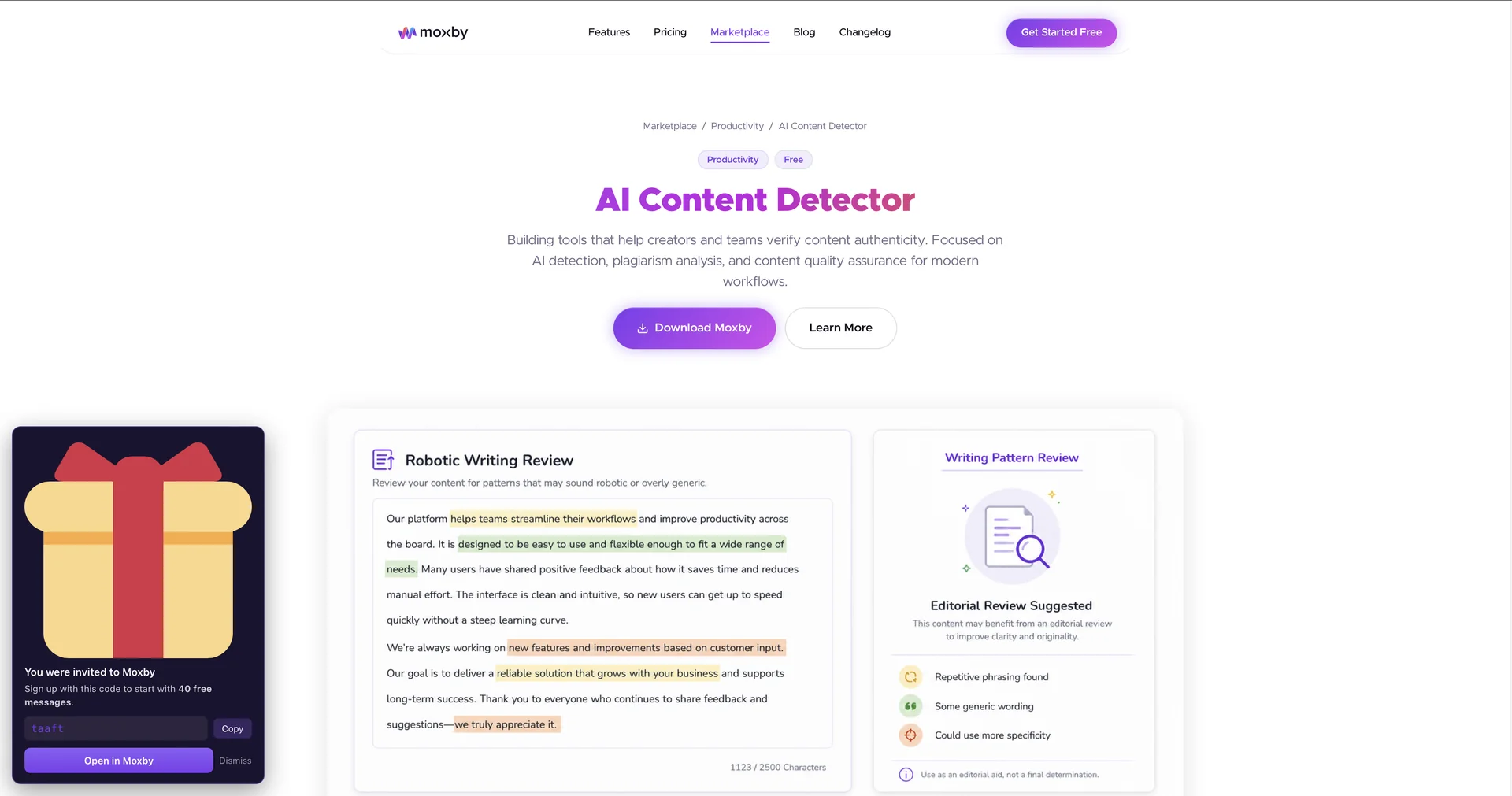 Moxby AI Content Detector