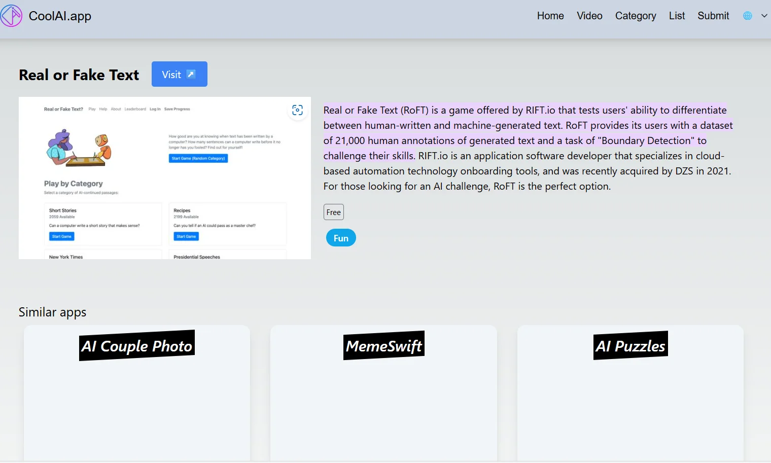 Real or Fake Text (RoFT)